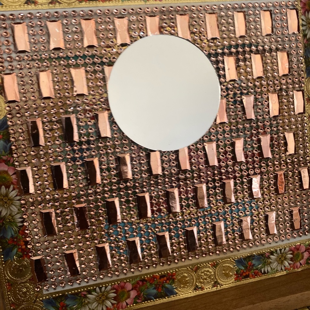 Rose Gold and Black Dress Box Purse with Black Handle, Mirror Inside - Picture 11 of 15